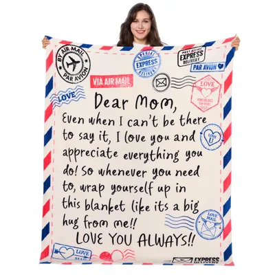 Love Letter Stamps Mom Blanket features a vintage air mail