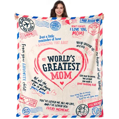 World's Greatest Mom Blanket: Airmail Heart Design for Moms