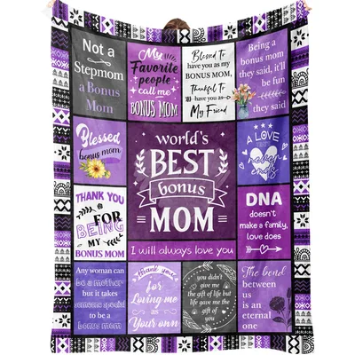 Stepmom Gift Blanket: World's Best Bonus Mom Purple Design