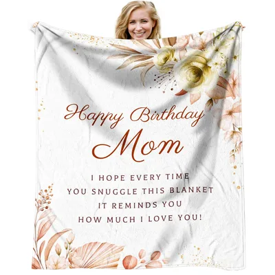 Birthday Gift Mom Blanket with Floral Design and Love Message