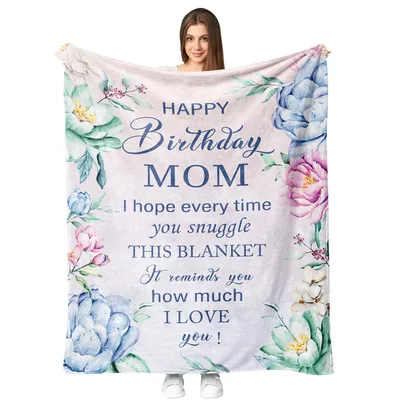 Birthday Gift for Mom Blanket with Floral Birthday Message Design