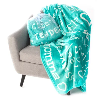 Heart Print Blanket: A Teal Throw Celebrating Tender Moments with Mom
