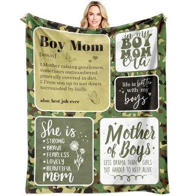 Mother of Sons Blanket Celebrating Boy Moms with Camo and Quotes