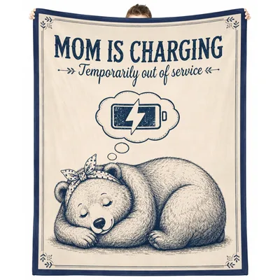Mom Charging Bear Blanket: Sleeping Bear with Battery Thought Bubble