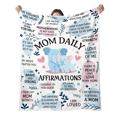Mom Affirmations Elephants Blanket for Self-Love and Strength