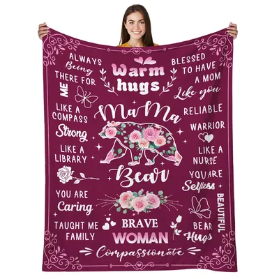 Mama Bear Mom Blanket Celebrating Strength and Love with Floral Art