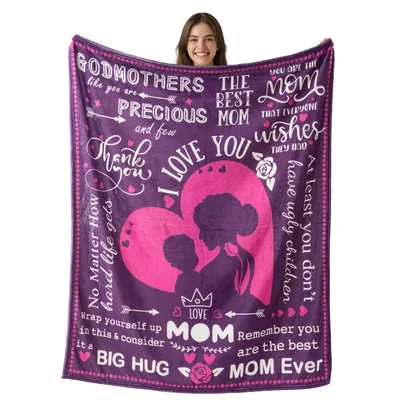 Mom Silhouette Hug Blanket features a heart graphic