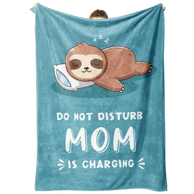 Teal Sleepy Sloth Mom Blanket: Do Not Disturb Charging Design