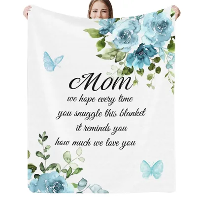 Mom Love Blue Watercolor Blanket: Floral Butterfly Design for Her
