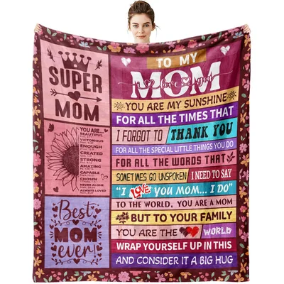 Super Mom Sunflower Maroon Blanket features a colorful