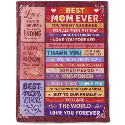 Mom Birthday Sentiment Blanket Best Mom Ever Typography Design