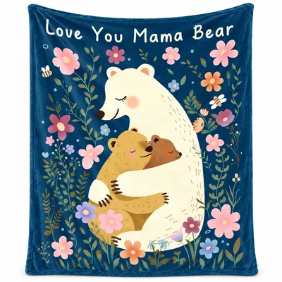 Mama Bear Cubs Floral Blanket: Love You Mama Bear Design
