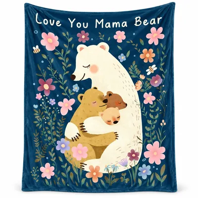 Mama Bear Hugging Cubs Blanket: Love You Mama Bear Design