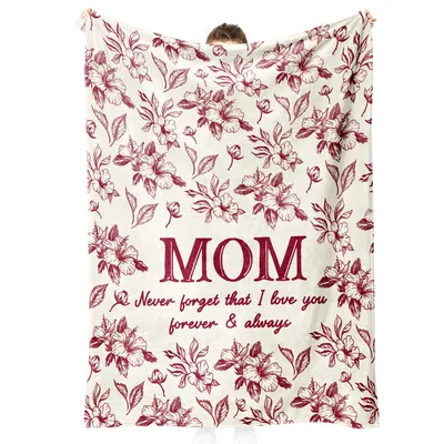 Mom Floral Toile Cream Blanket: A Love Note in Red Hibiscus