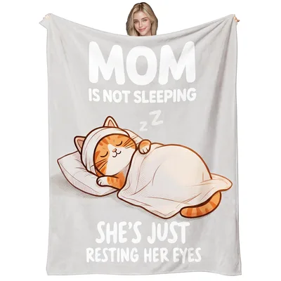Mom Cat Nap Funny Blanket: Resting Her Eyes Design