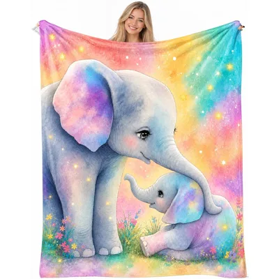 Elephant Mom Baby Blanket: Rainbow Galaxy Elephant Art for Lovers