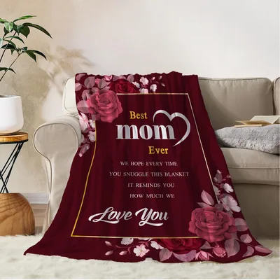 Mom Letter Floral Blanket: Best Mom Ever with Roses and Heart