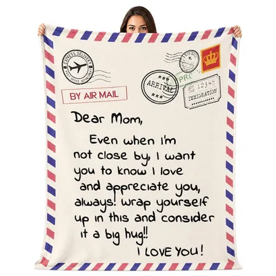 Airmail Hug Letter with Passport Stamps Blanket for Mom
