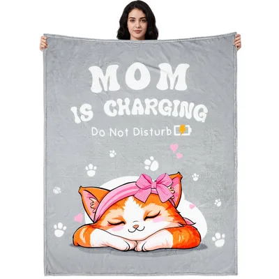 Cat Mom Funny Blanket: Charging Cat Design for Feline Lovers