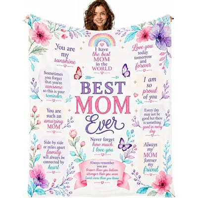 Mom Floral Inspirational Message Blanket Best Mom Ever Design