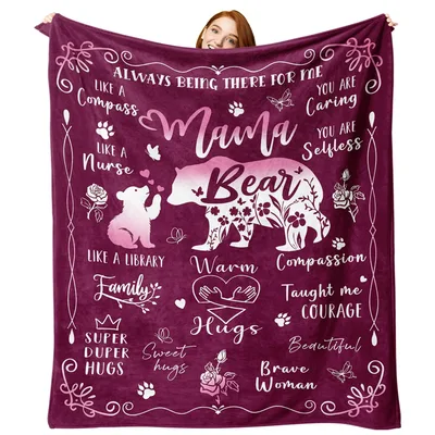Mama Bear Burgundy Floral Blanket features a floral bear