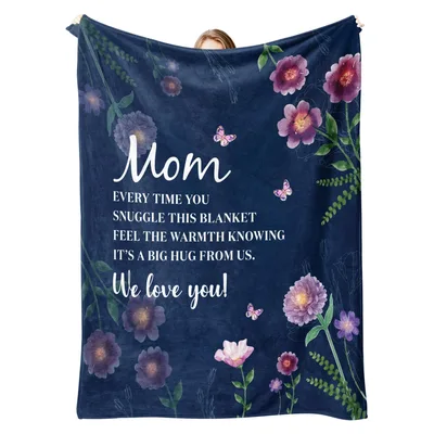 Navy Floral Mom Hug Blanket: A Warm Message for Your Mother