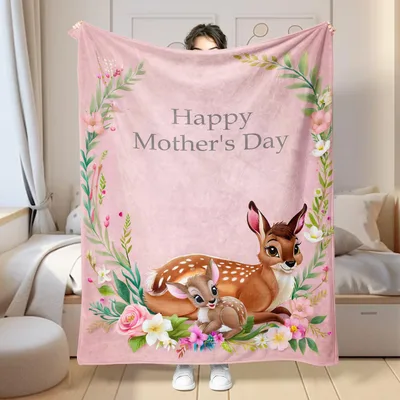 Happy Mother's Day Fawn Blanket features a spotted deer