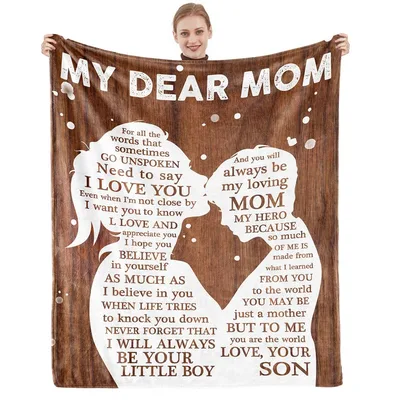 My Dear Mom Heart Blanket: A Son's Love Message on Wood Grain