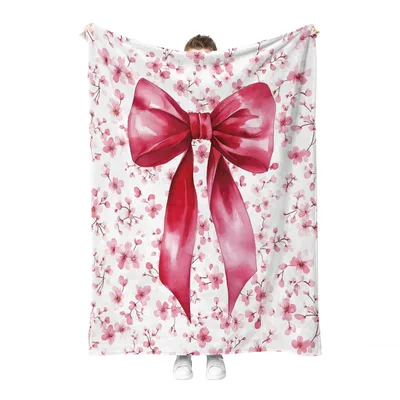 Pink Bow with Flowers Blanket