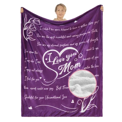 I Love You Mom Heartfelt Blanket features a purple