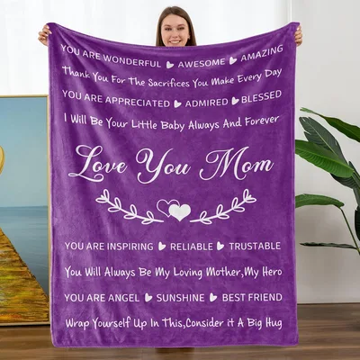 Love You Mom Poem Blanket features purple fabric