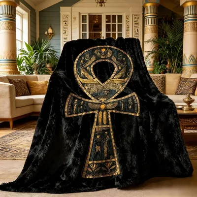Gold Ankh Symbol Blanket: Ancient Egyptian Life Design
