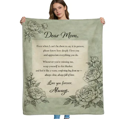 Dear Mom Love Blanket With A Heartfelt Letter And Peony Illustrations