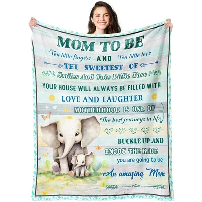 Mom to Be Elephant Message Blanket featuring cute elephants