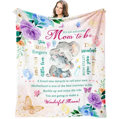 Mom to Be Elephant and Flowers Blanket Celebrating New Motherhood