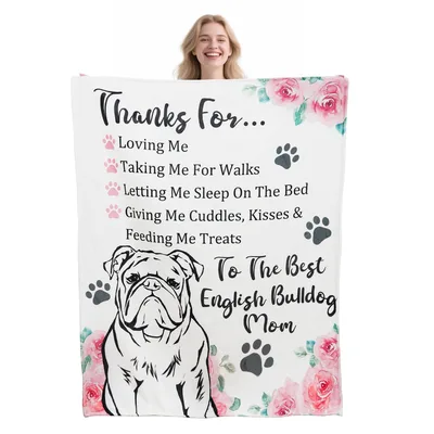 Thanks for English Bulldog Blanket featuring a grateful dog quote