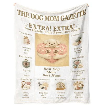 Dog Mom Gazette Newspaper Blanket Features Vintage Headlines