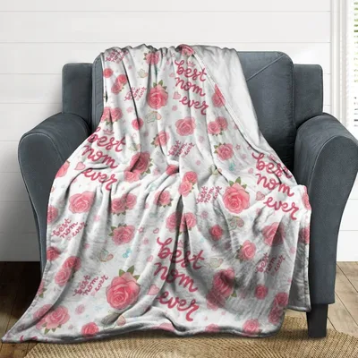 Pink Roses Floral Mom Blanket featuring best nom ever script