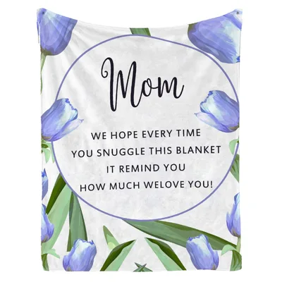 Mom Tulip Floral Message Blanket featuring purple watercolor flowers