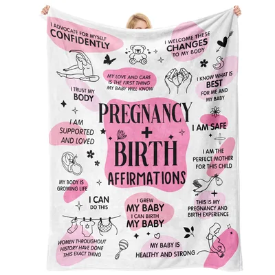 Pregnancy Birth Affirmations Mom Blanket featuring empowering quotes