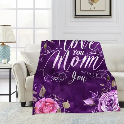 I Love You Mom Roses Blanket: Purple Floral Design for Her