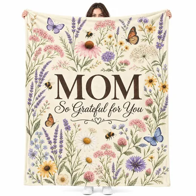 Mom So Grateful Blanket with Wildflower Garden Design