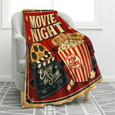 Movie Night Blanket: Retro Cinema Popcorn Design for Film Lovers