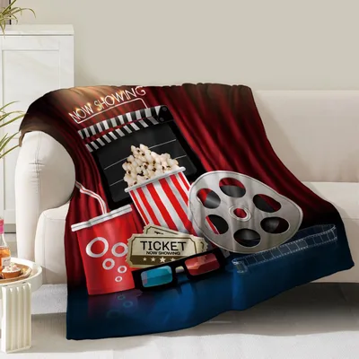Movie Theater Blanket: Now Showing Cinema Popcorn Design