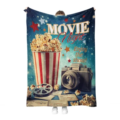 Film Buff Blanket: Movie Night Popcorn Design for Cinema Lovers