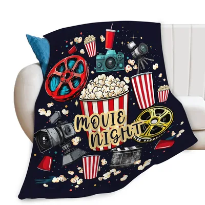 Movie Night Popcorn and Film Reels Blanket for Cinema Lovers