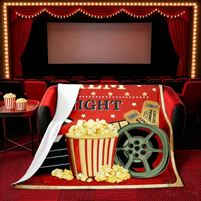 Movie Night Popcorn Blanket: Cinema Themed Throw for Movie Lovers