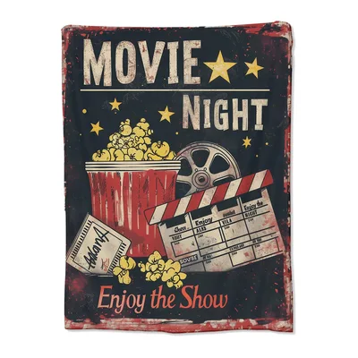 Movie Night Enjoy Blanket: Vintage Cinema Popcorn Design for Sofa