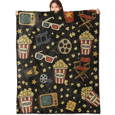 Movie Theme Popcorn Film Blanket featuring retro TVs