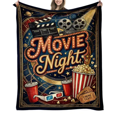 Marquee Lights Popcorn Premiere Blanket for Cinema Lovers